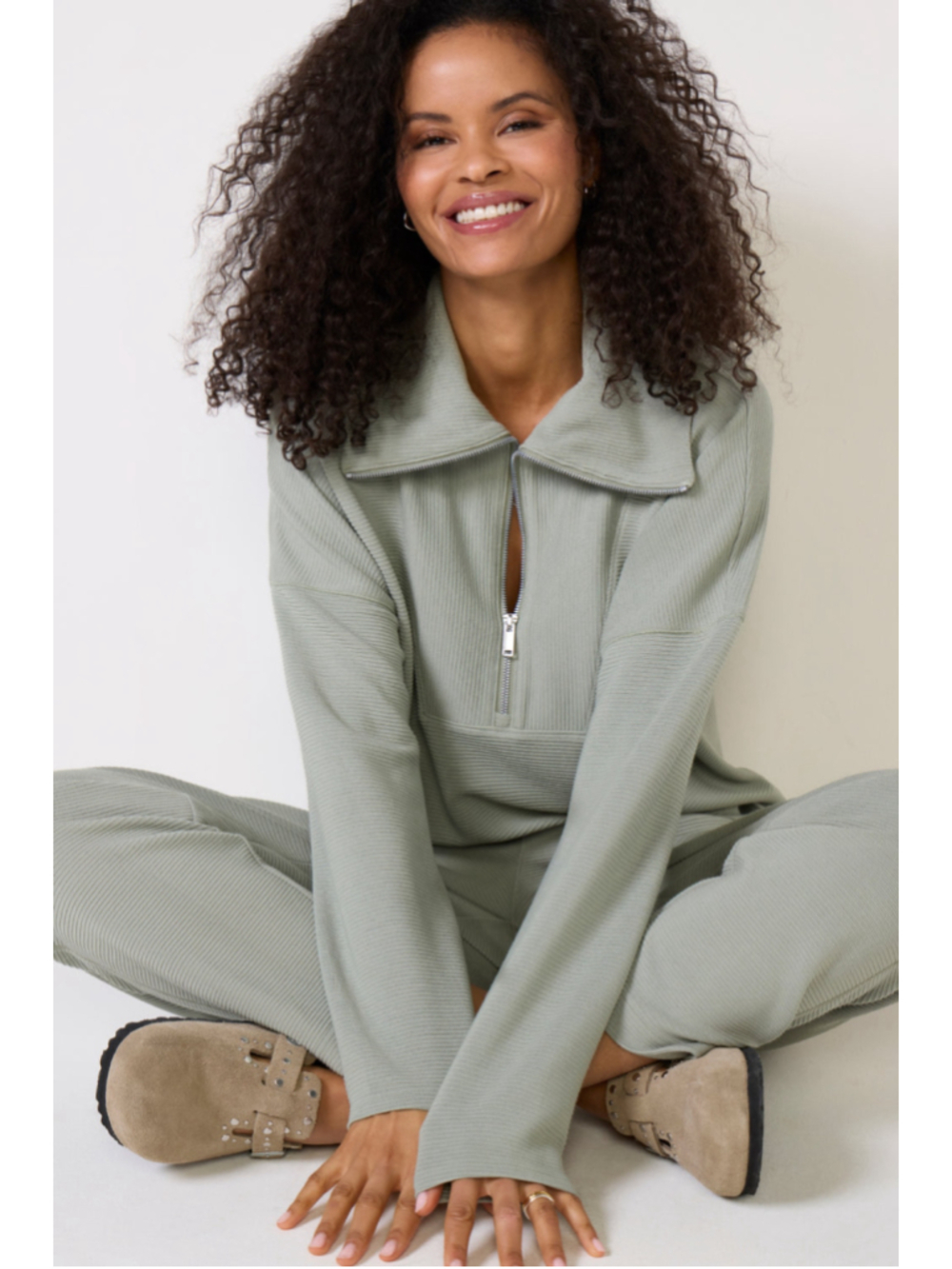 Spanx Quarter-Zip Sweatshirt Sage Green Athleisure Womens Size S Comfort Lounge